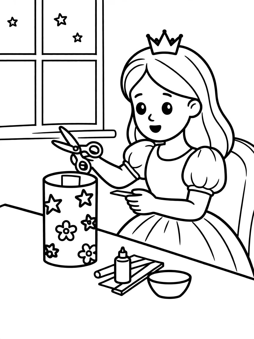 A princess making a colorful paper lantern for a festival.