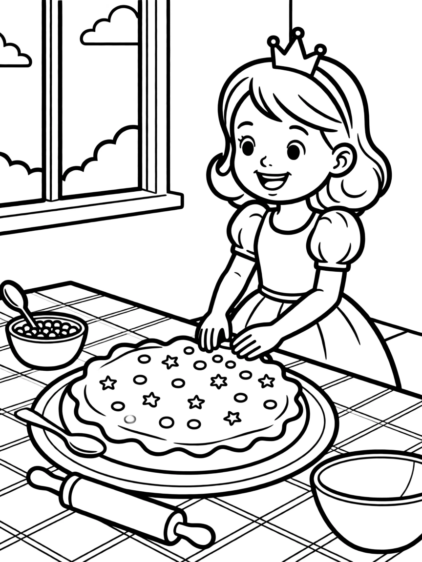 A princess making a delicious, frosted cookie with sprinkles.