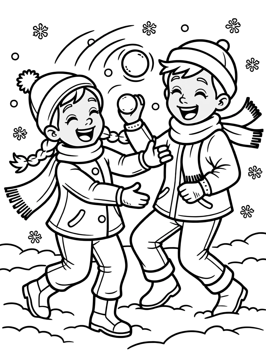 Anna and Olaf having a snowball fight, laughing as snow flies.