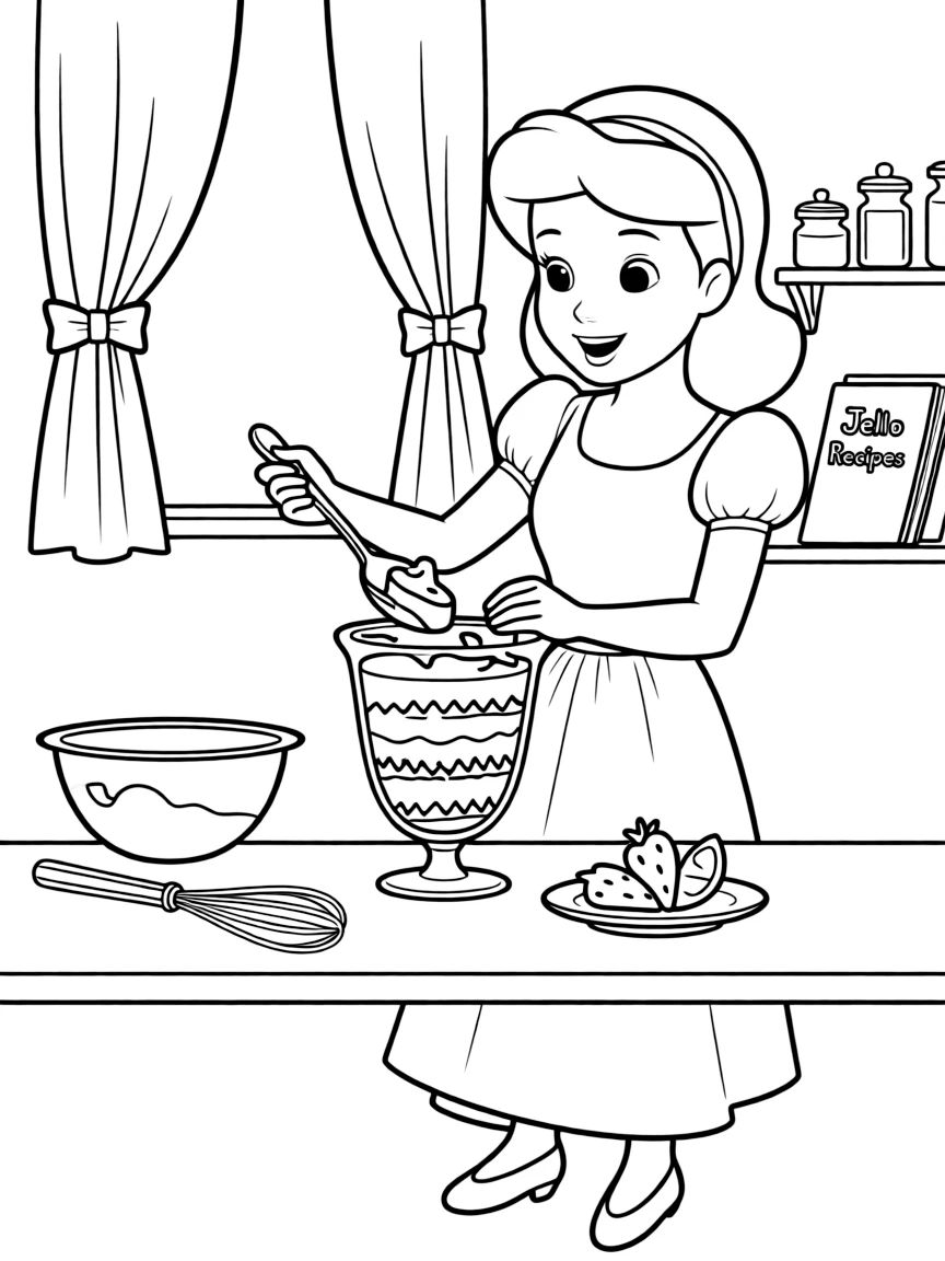 A Disney princess making a colorful, layered jello dessert.