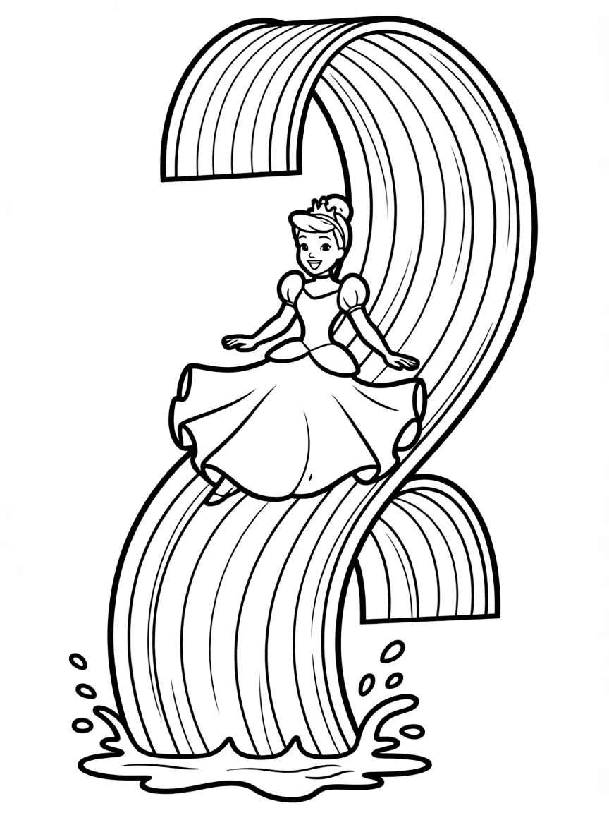 A Disney princess on a water slide made of rainbows.