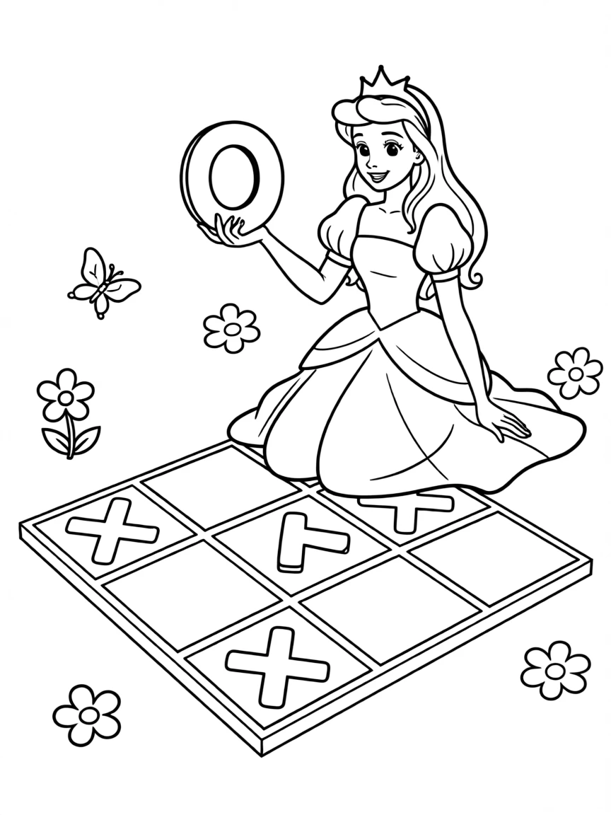 A Disney princess playing a game of giant tic-tac-toe.