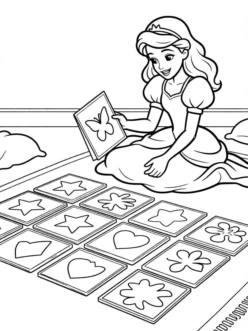 A Disney princess playing a game of giant memory match.
