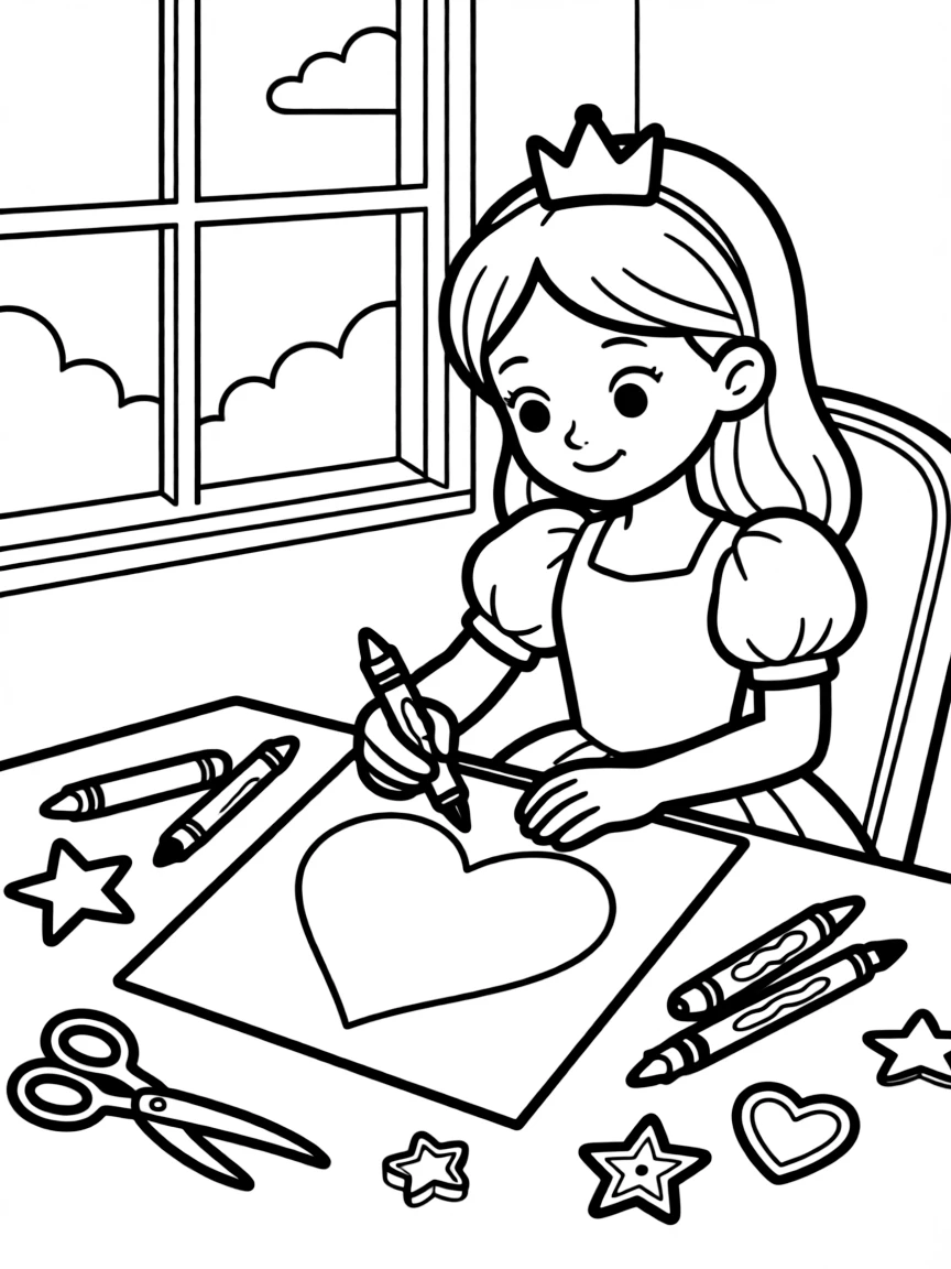 A princess making a beautiful, personalized greeting card.