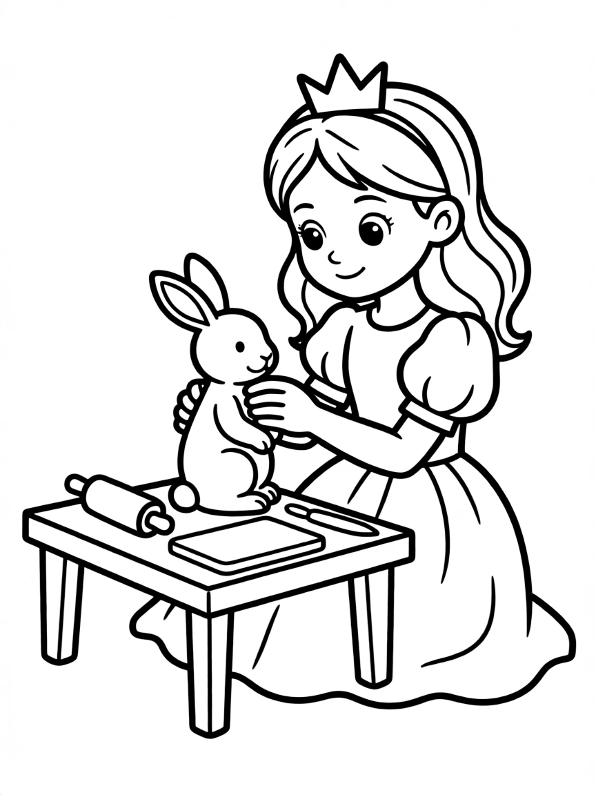A princess making a beautiful, sculpted clay figure.