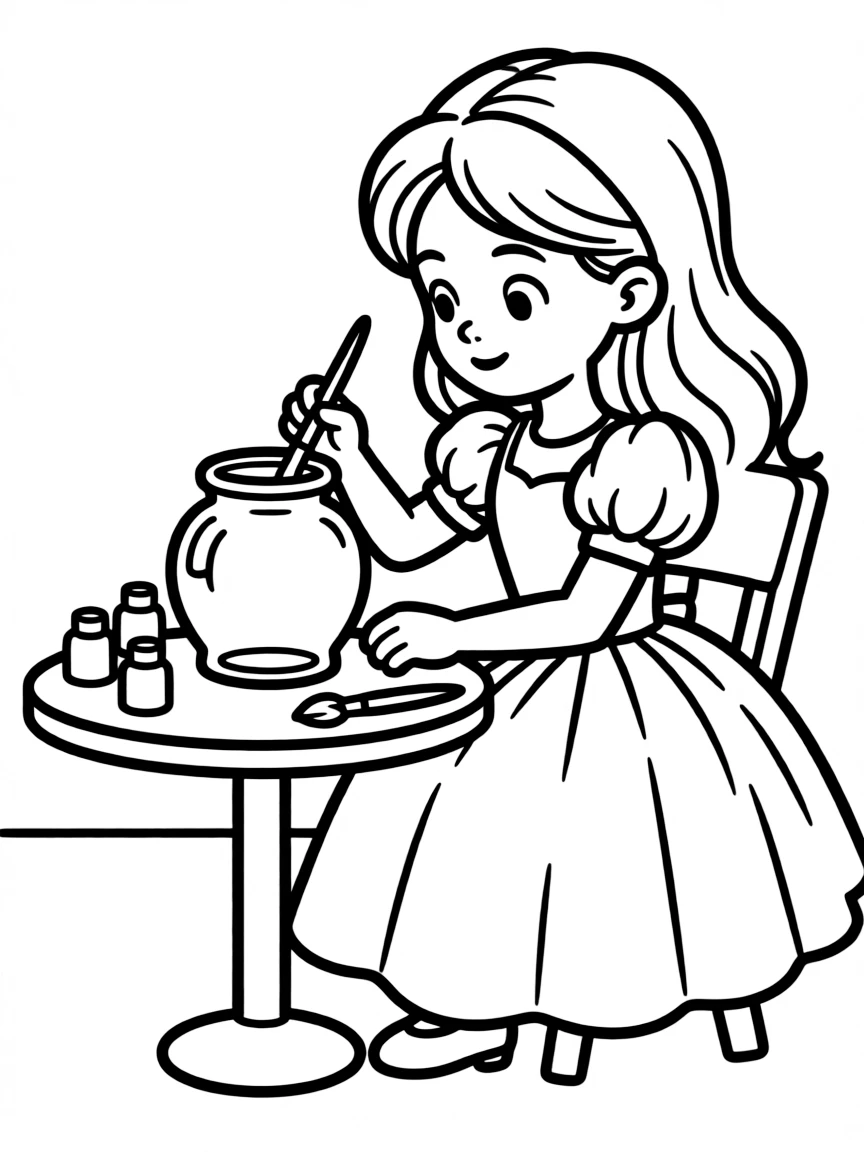 A princess making a beautiful, painted glass jar.