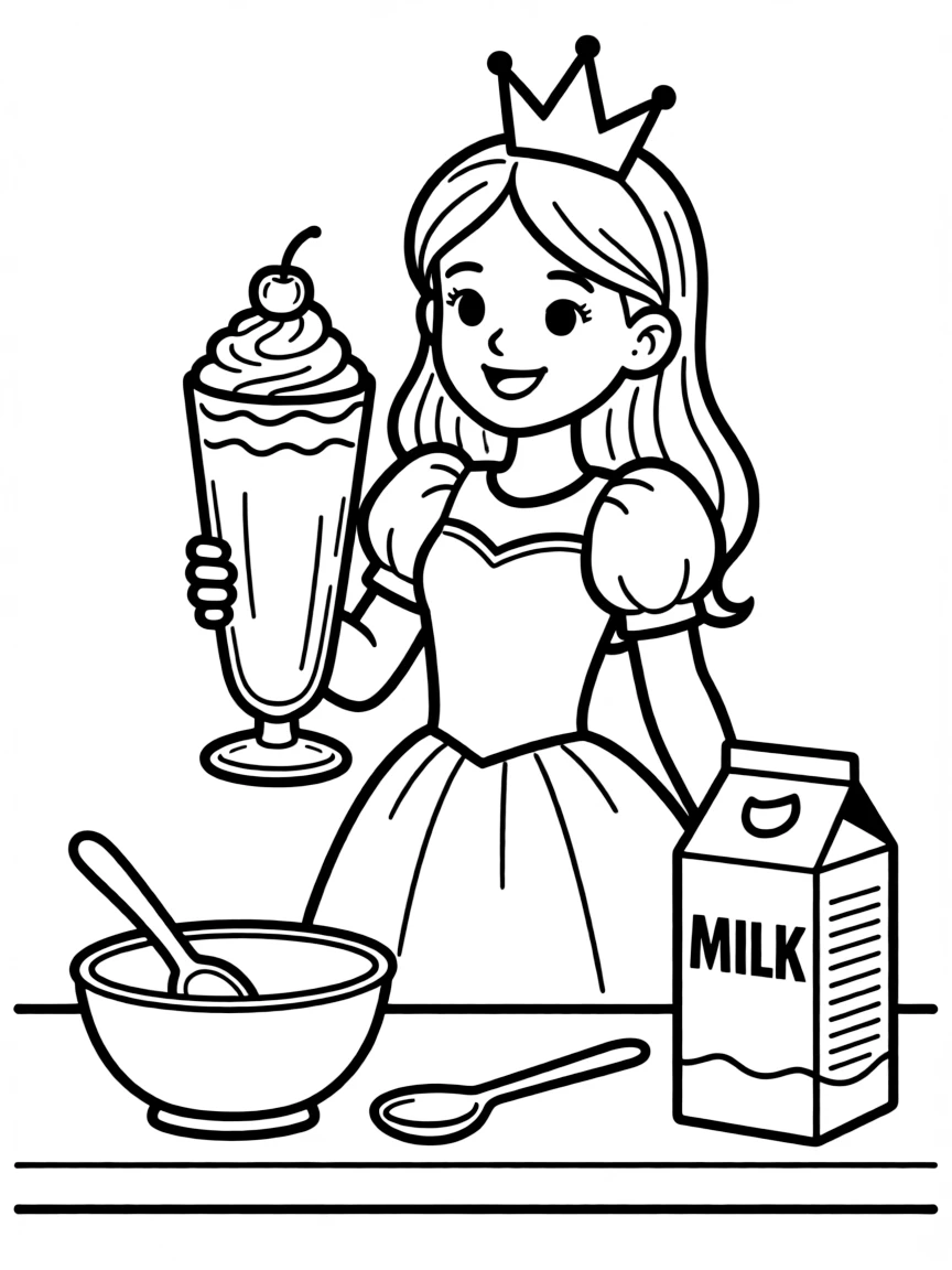 A princess making a delicious, frothy milkshake.