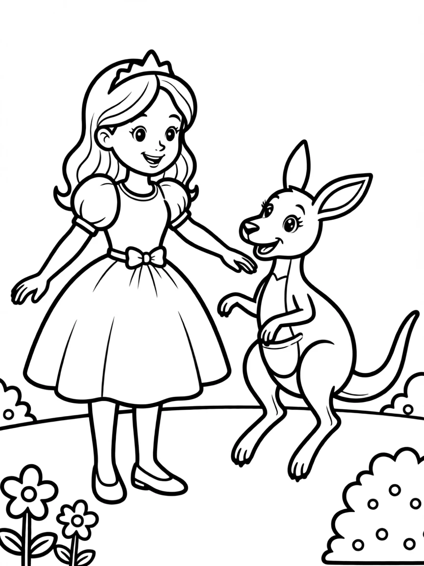 A princess with a pet bouncy kangaroo, jumping around.