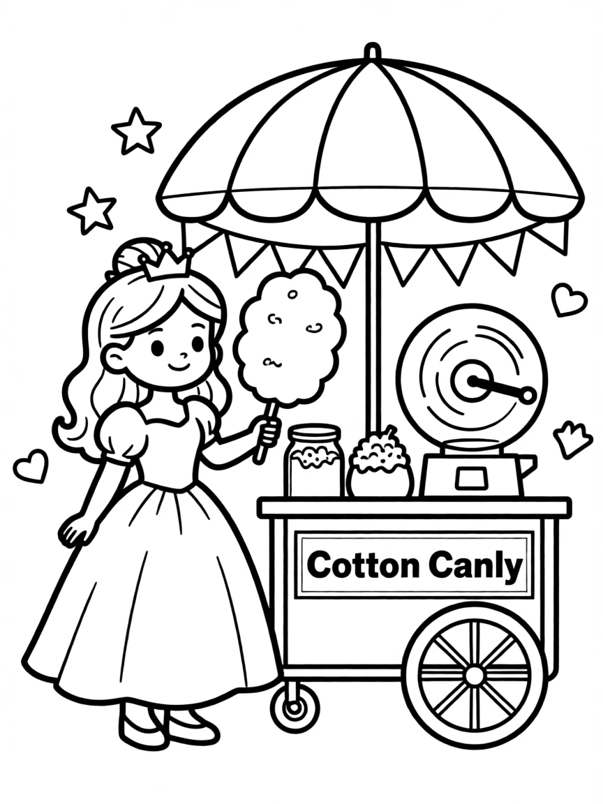 A princess making a delicious, fluffy cotton candy.