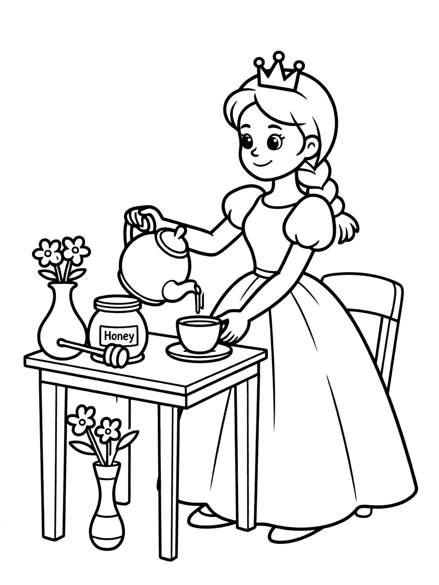 A princess making a delicious, warm cup of tea with honey.