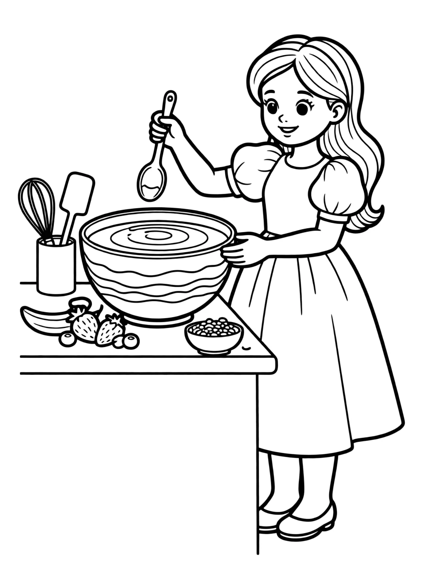 A princess making a delicious, layered smoothie bowl.