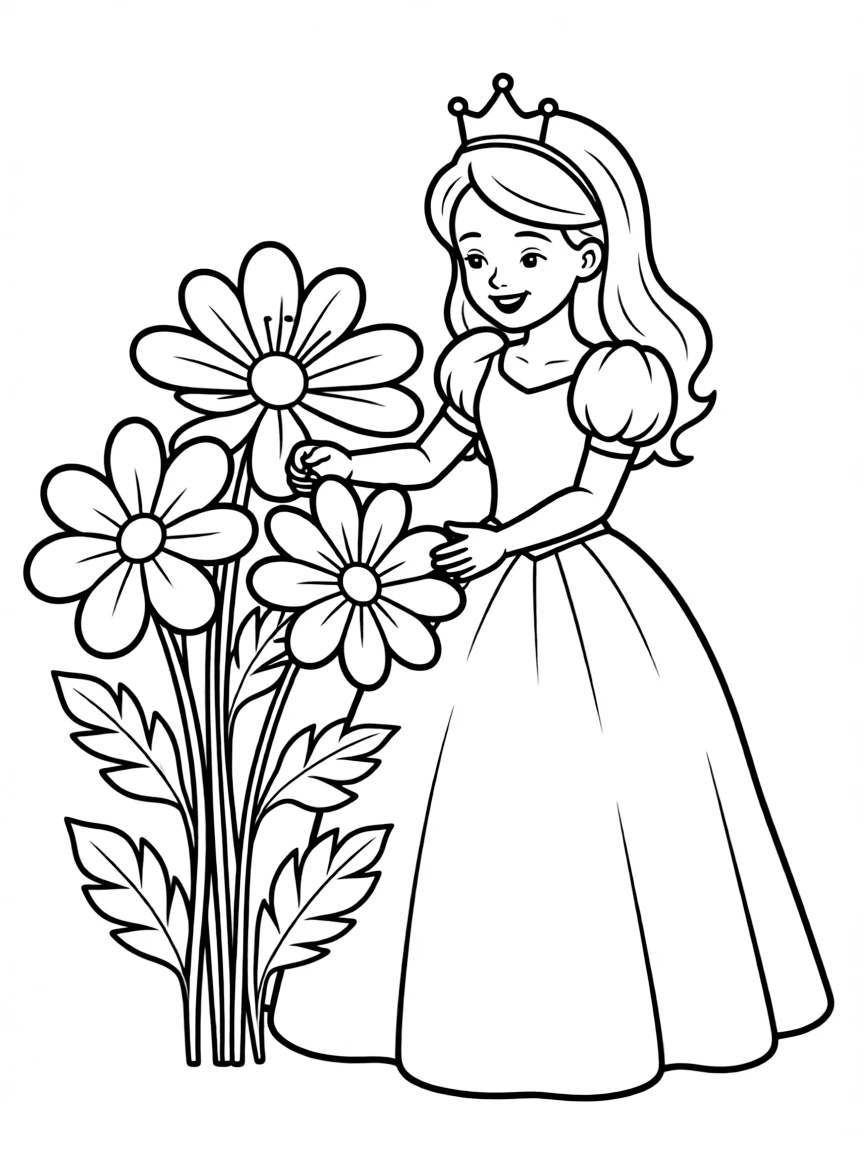 A princess making a beautiful, colorful paper flower bouquet.