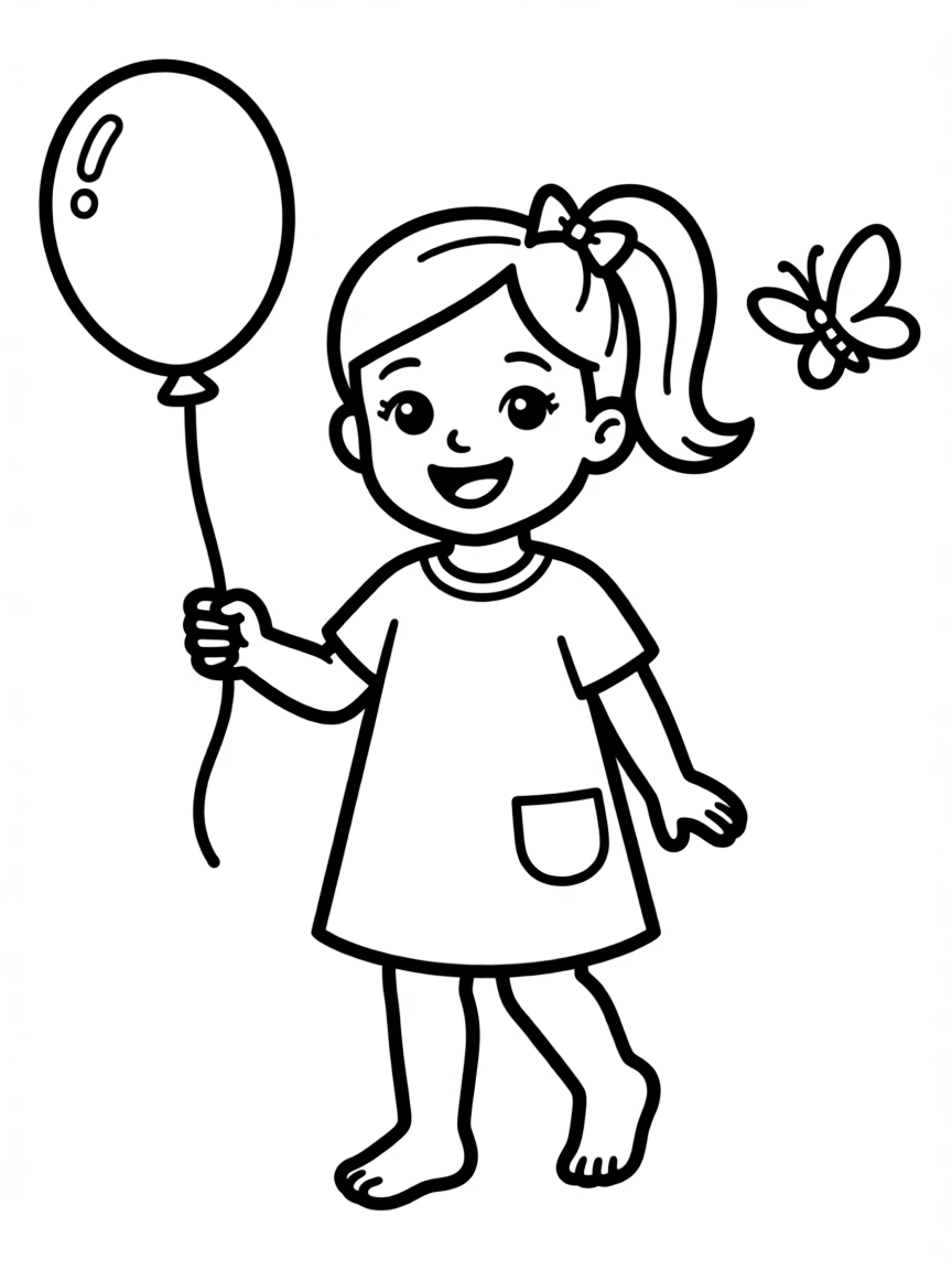 A pigtail hairstyle on a happy child, with a small bow.