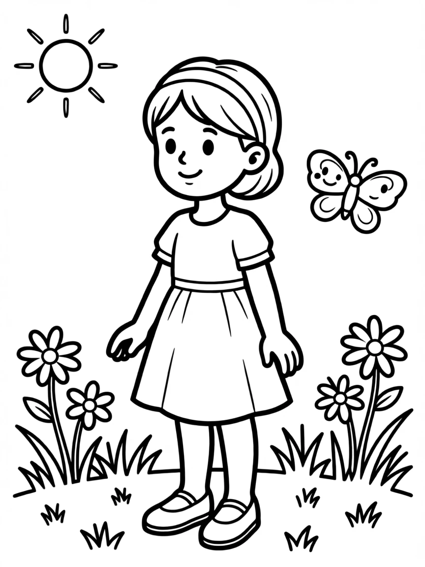 A girl with hair pulled back in a simple headband.