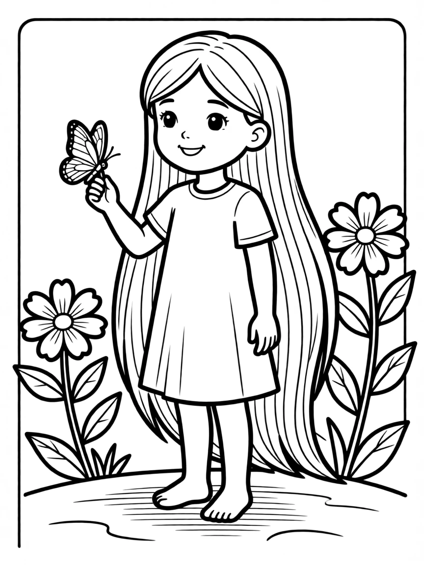 A child with very long, straight hair.