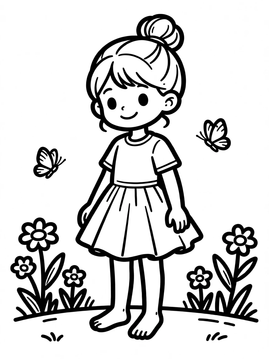 A girl with hair in a top knot.