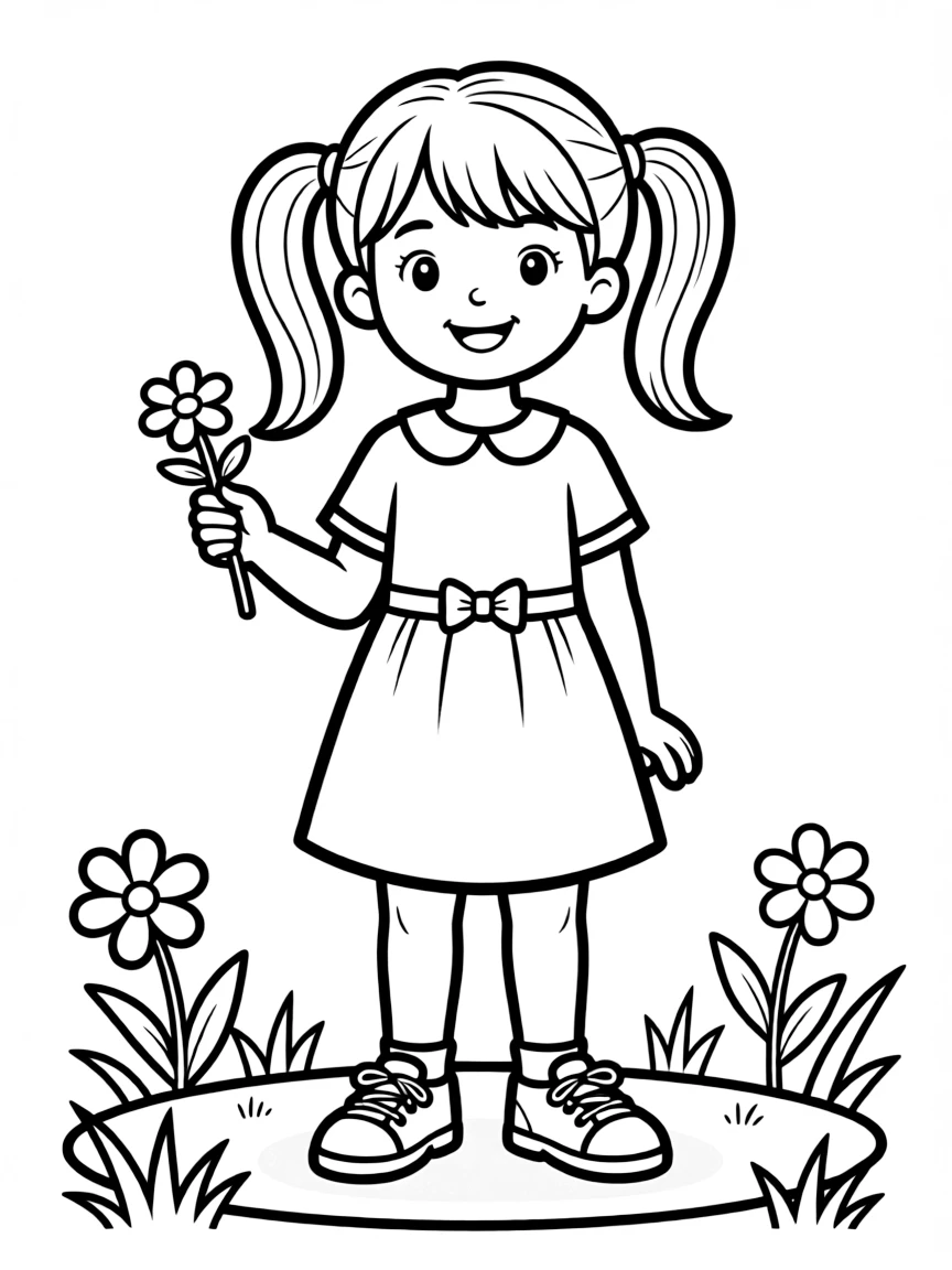 A girl with two side ponytails.