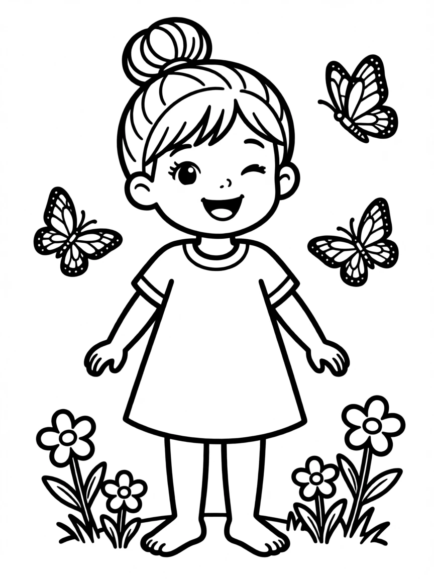 A child with hair in a high bun.