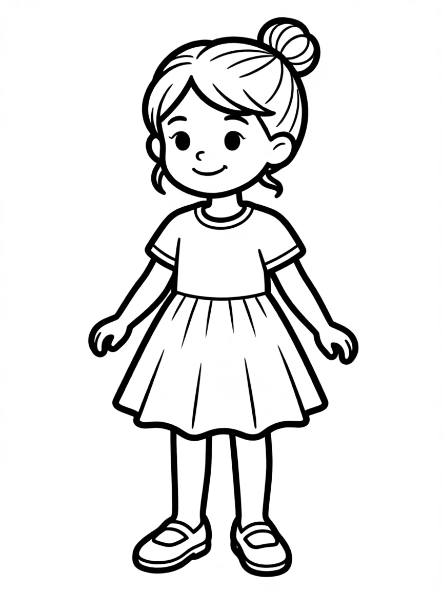 A girl with hair in a simple knot bun.