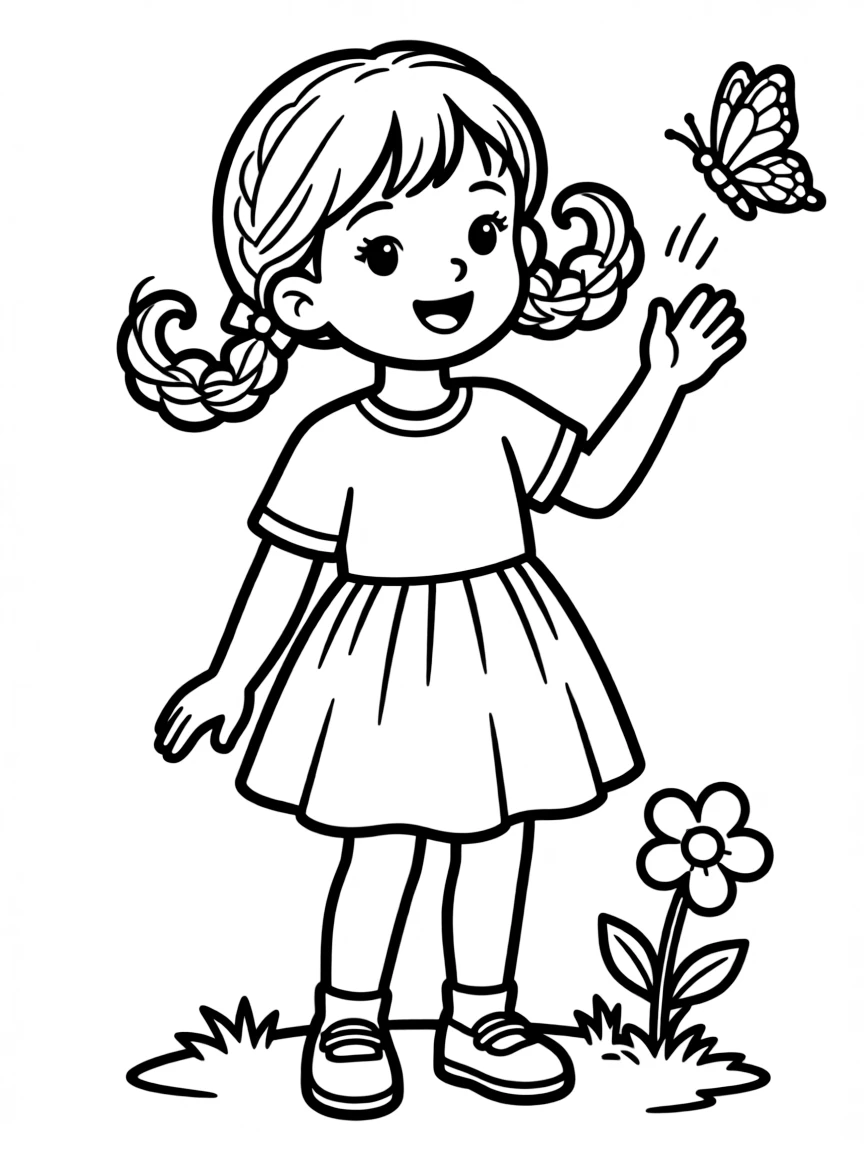 A girl with hair in a simple looped pigtails.