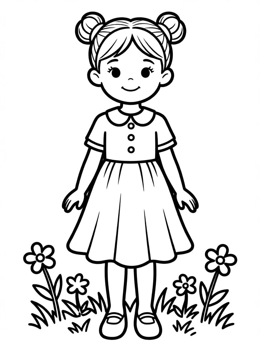 A girl with hair in a simple braided double bun.