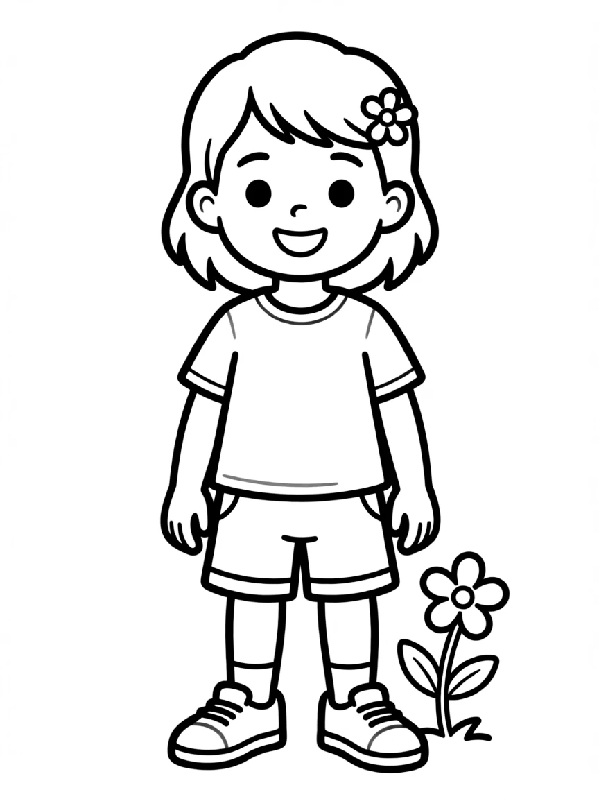 A child with hair with a simple flower clip.