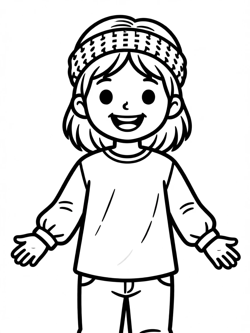 A child with hair in a simple knitted headband.