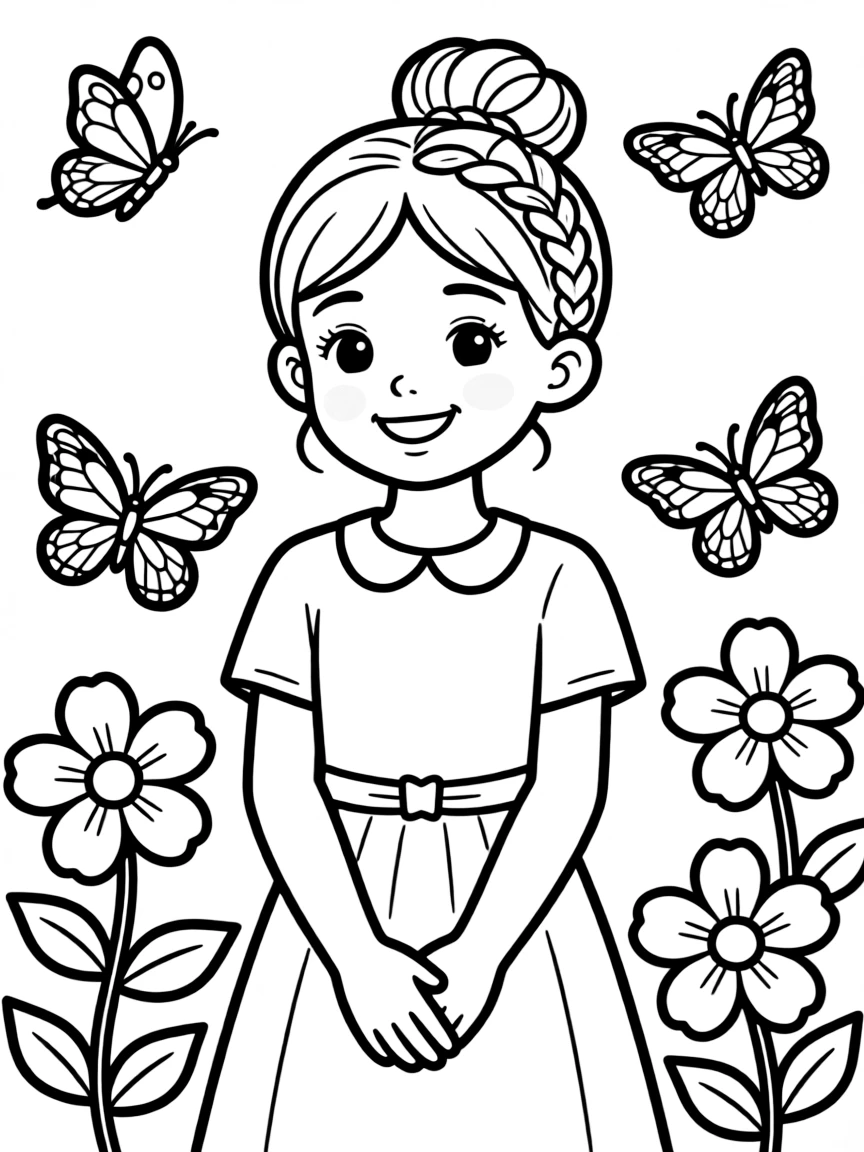 A girl with hair in a simple braided high bun.