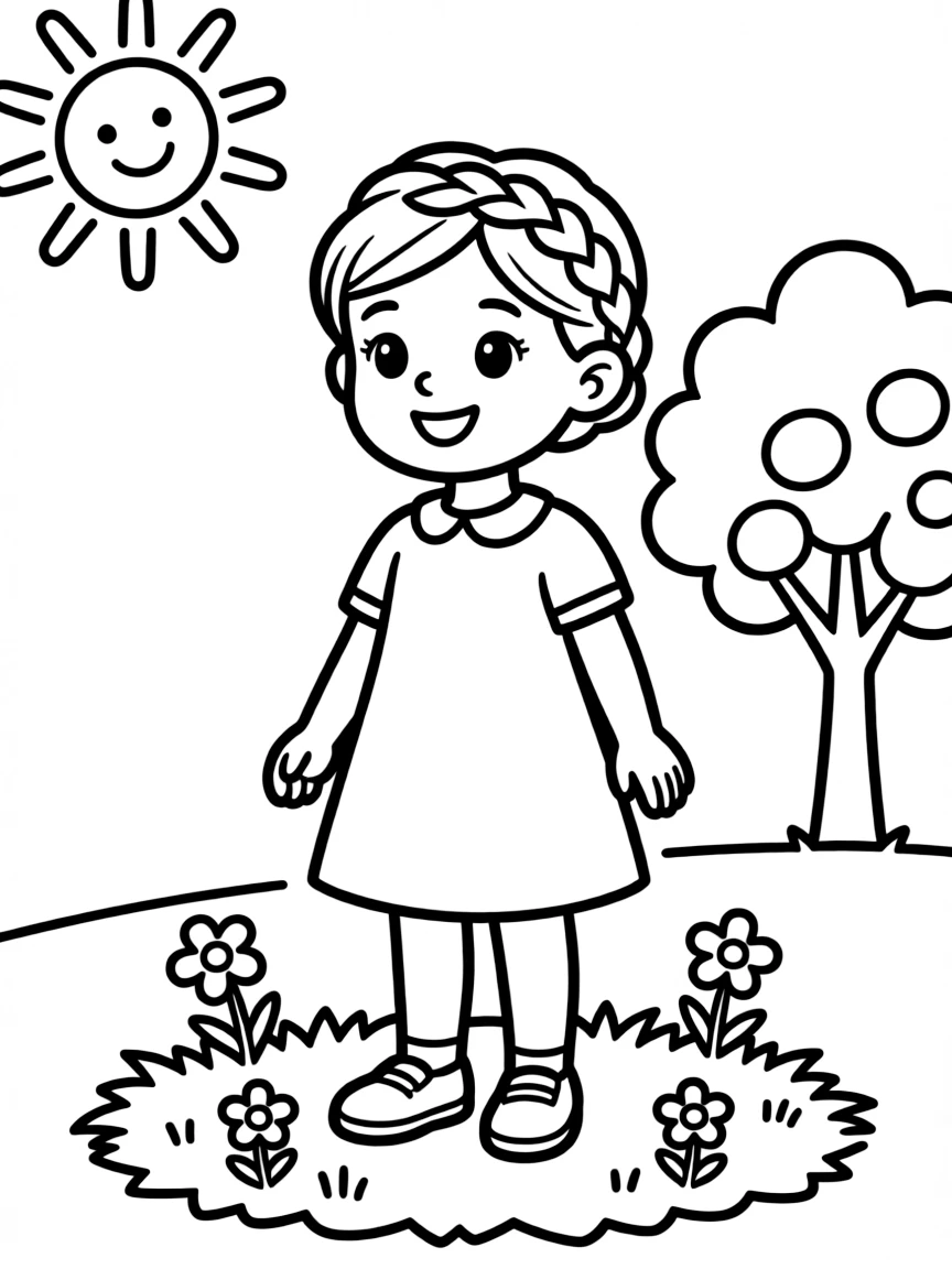 A girl with hair in a simple braided loop.