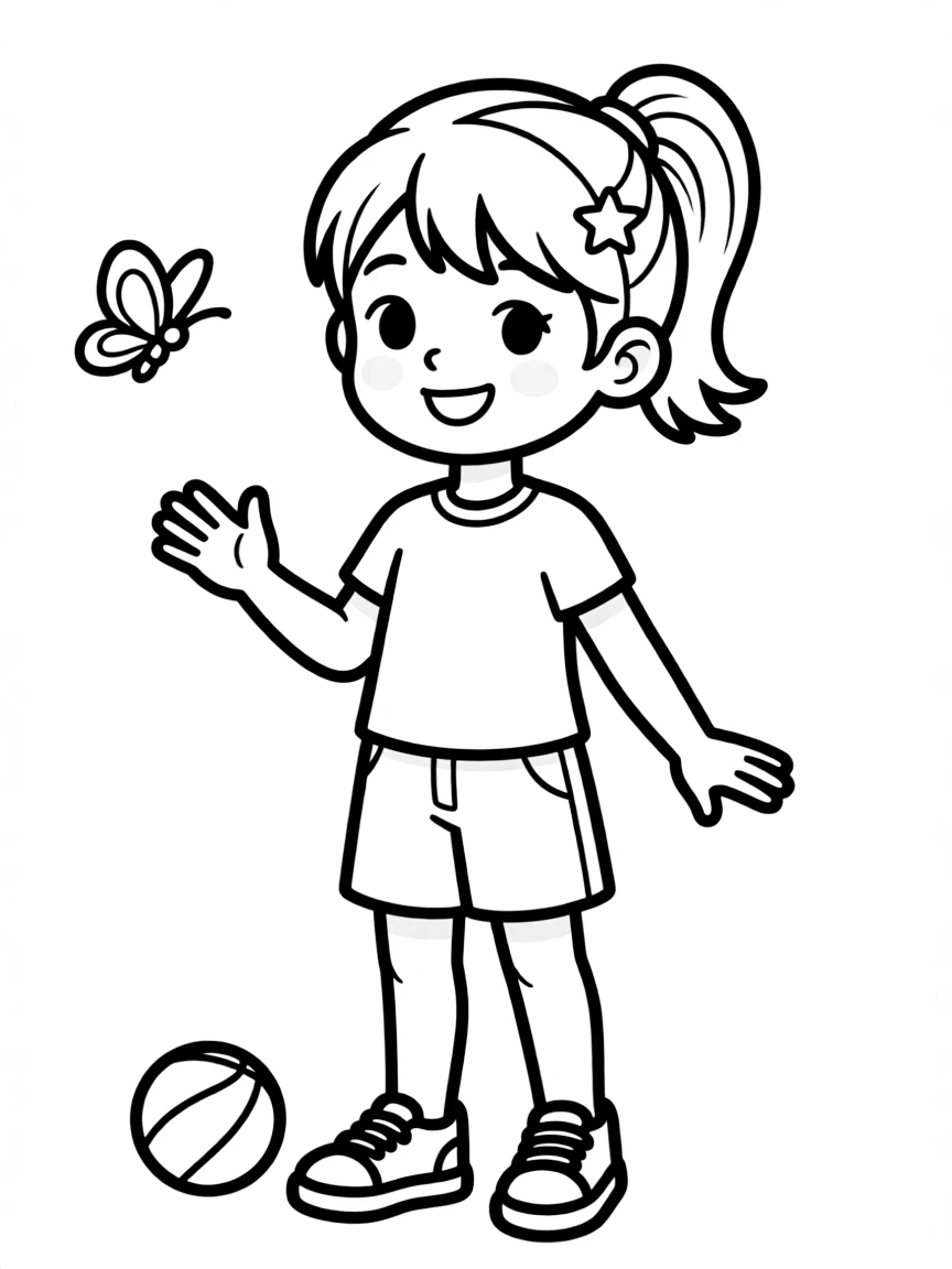 A child with hair in a simple elastic with a charm.