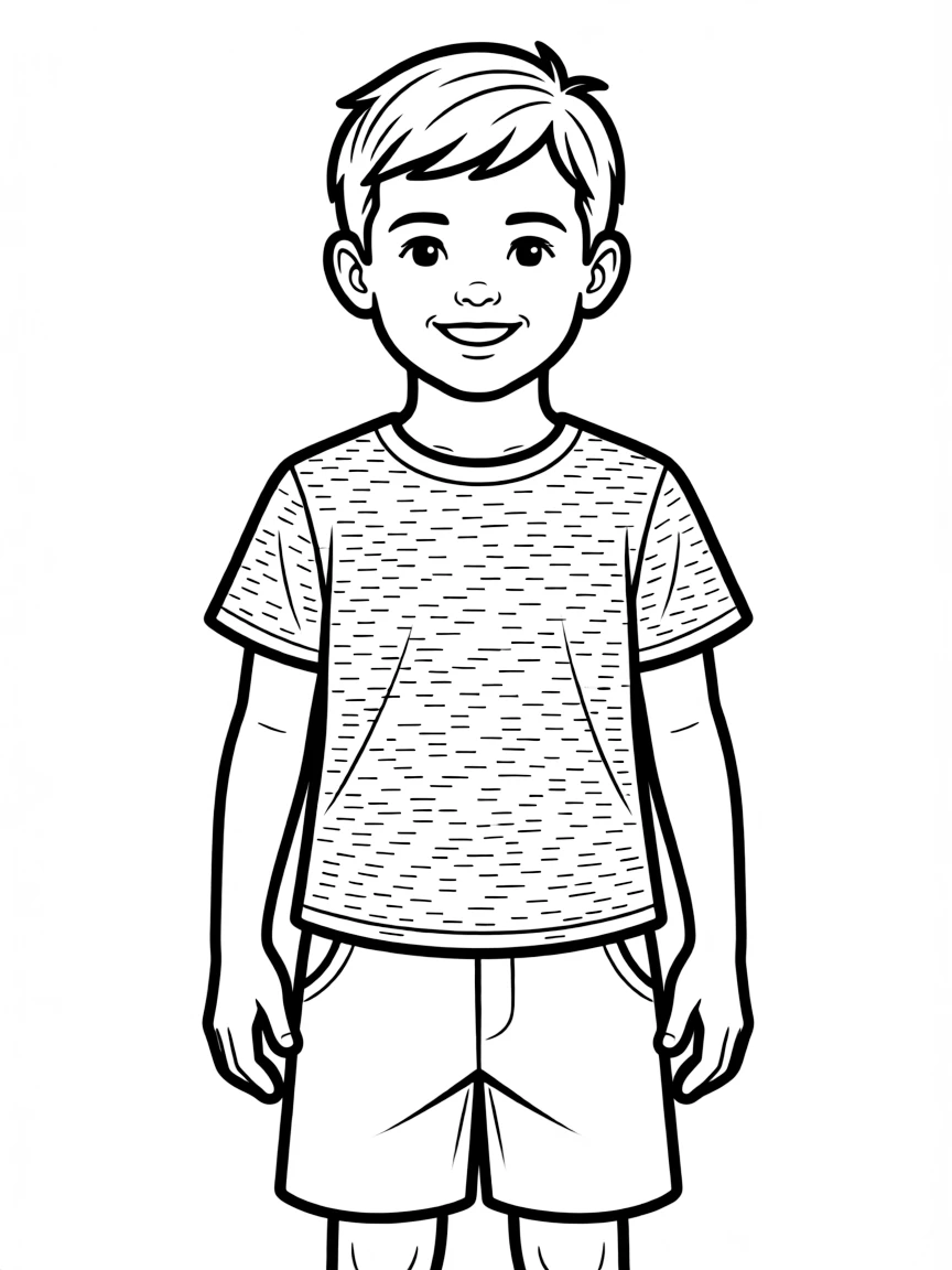 A boy with a simple textured top and short sides.