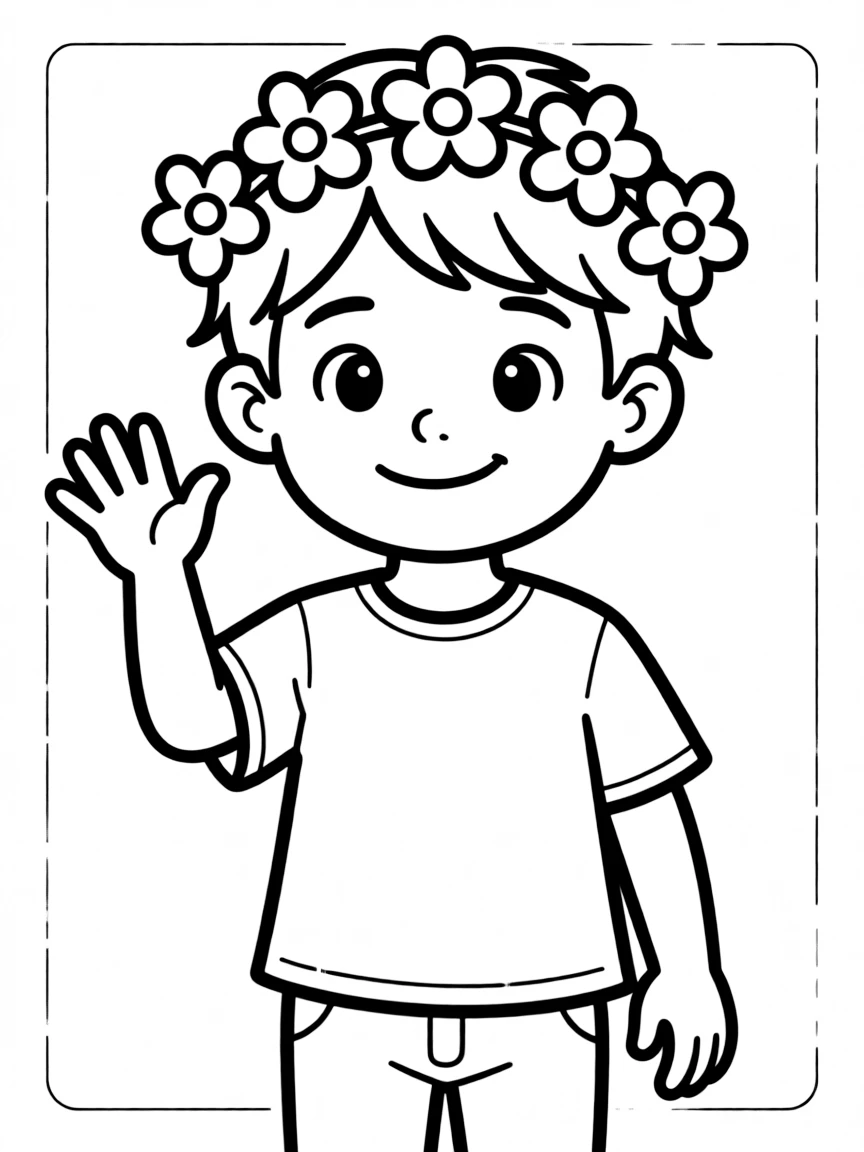 A child with hair in a simple flower crown.