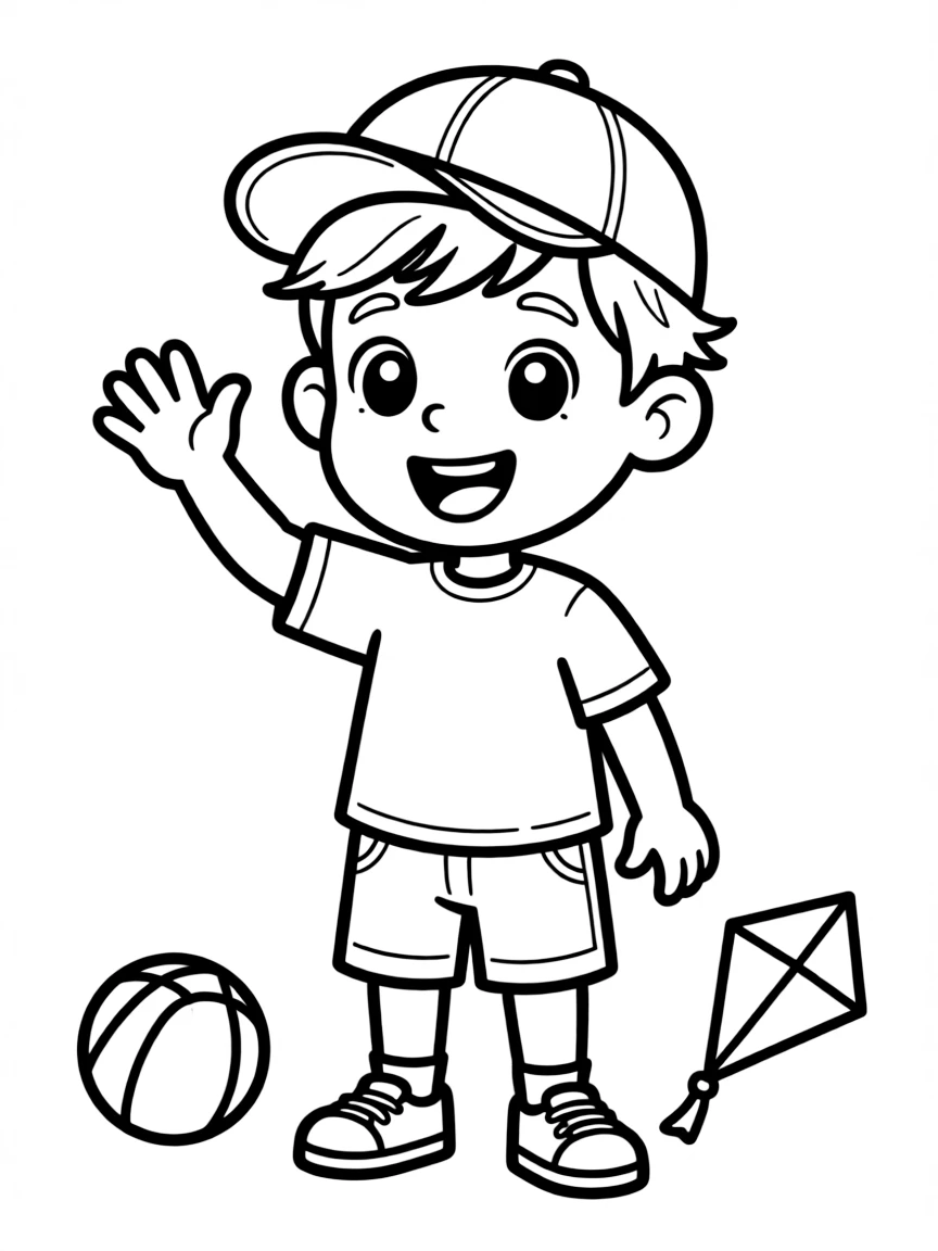 A child with hair in a simple baseball cap.
