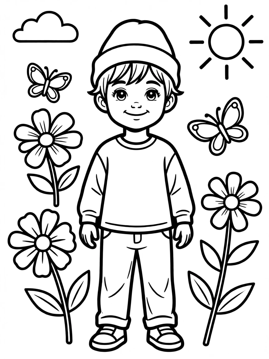 A child with hair in a simple beanie hat.
