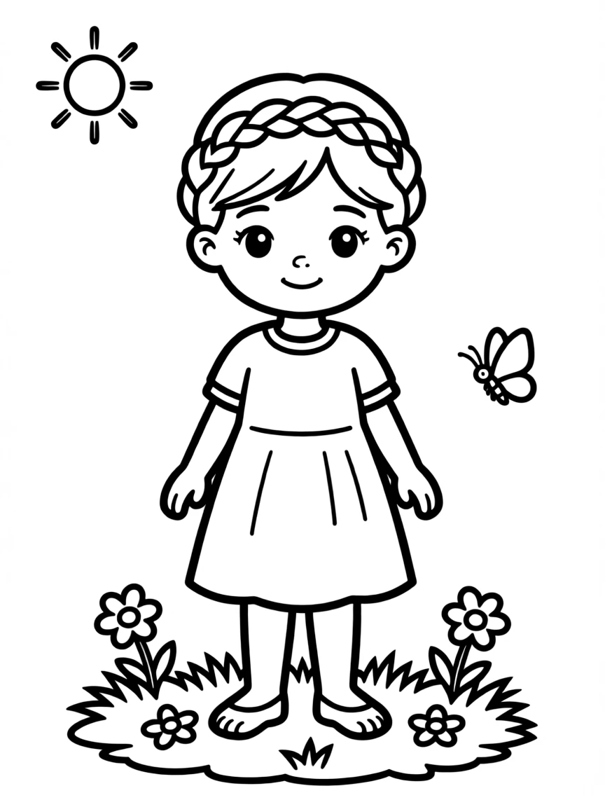 A girl with hair in a simple braided crown braid.