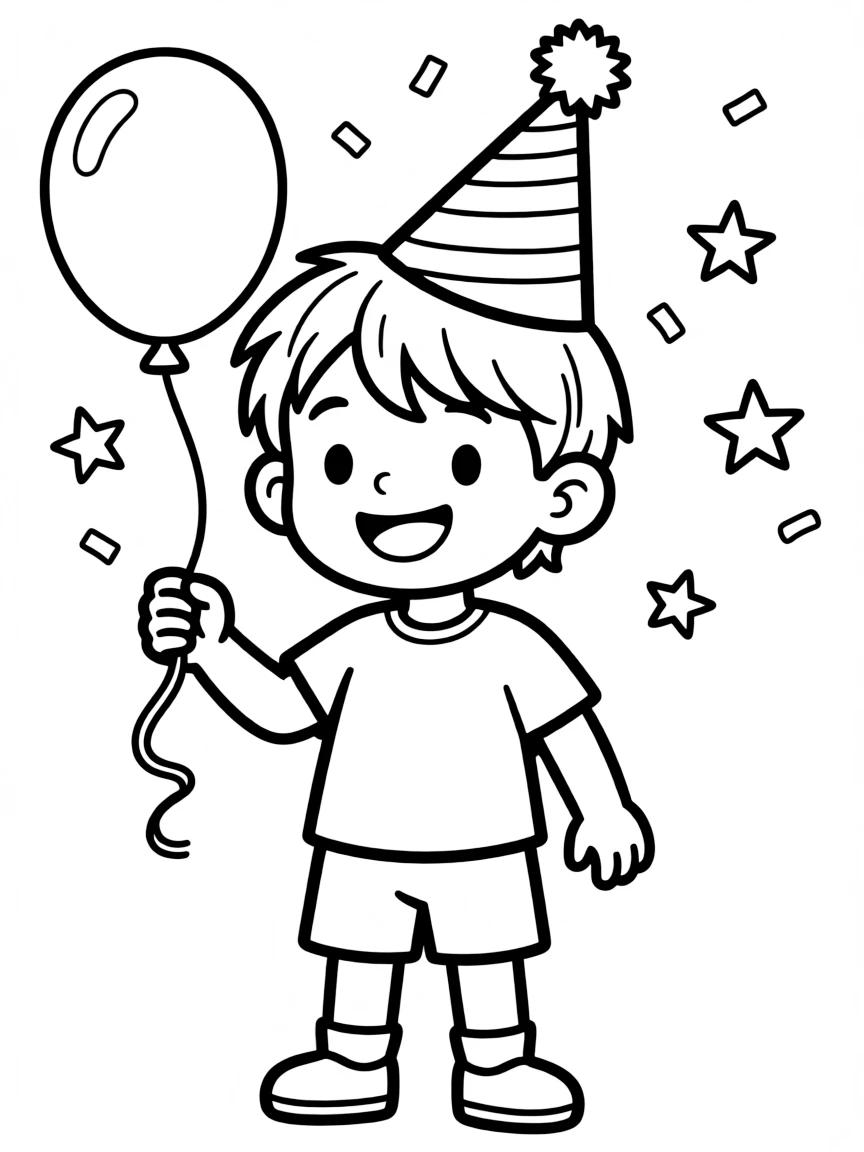 A child with hair in a simple party hat.