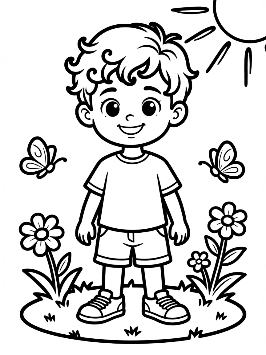 A boy with short, curly hair, defined curls.