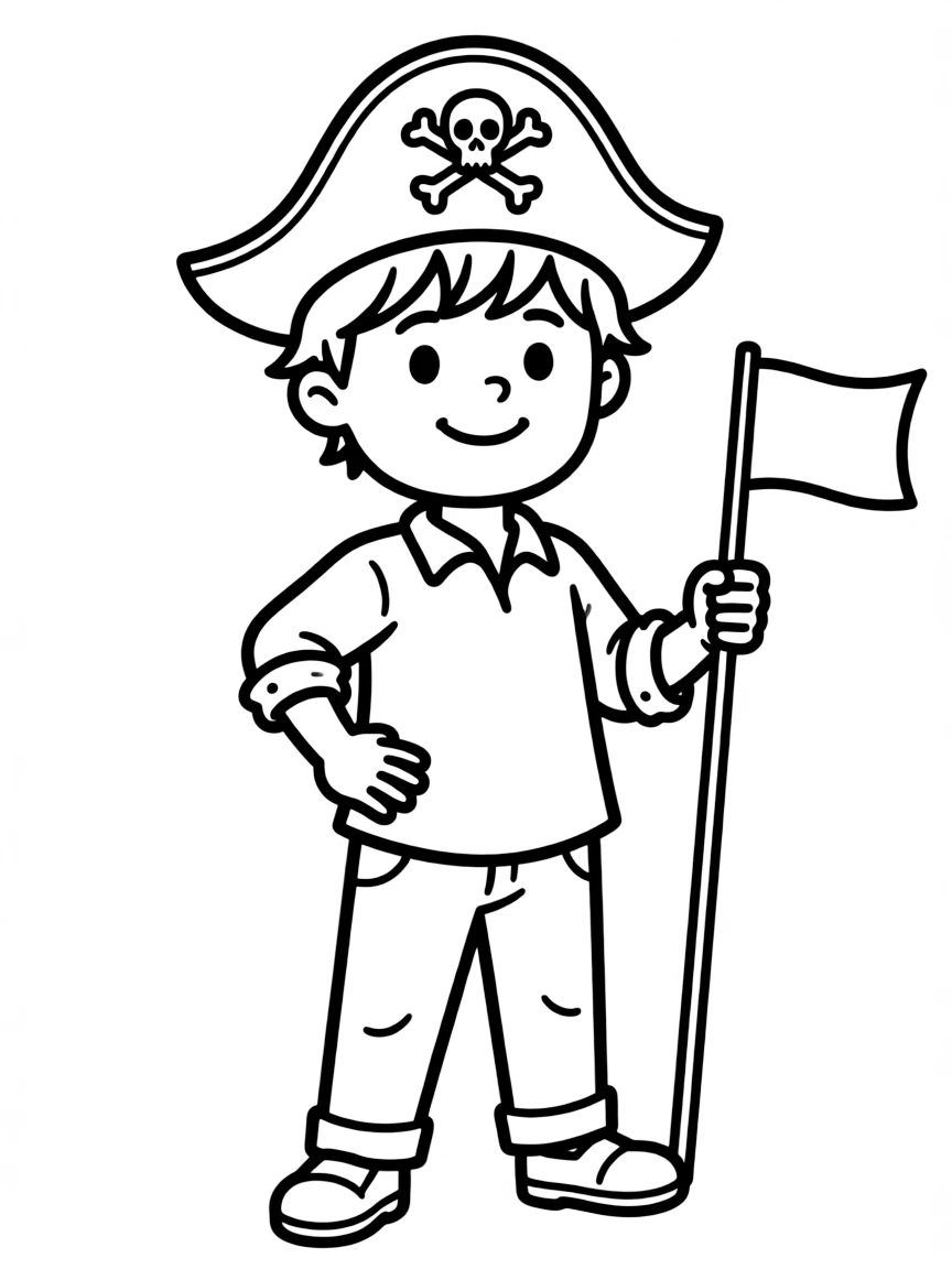 A child with hair in a simple pirate hat.