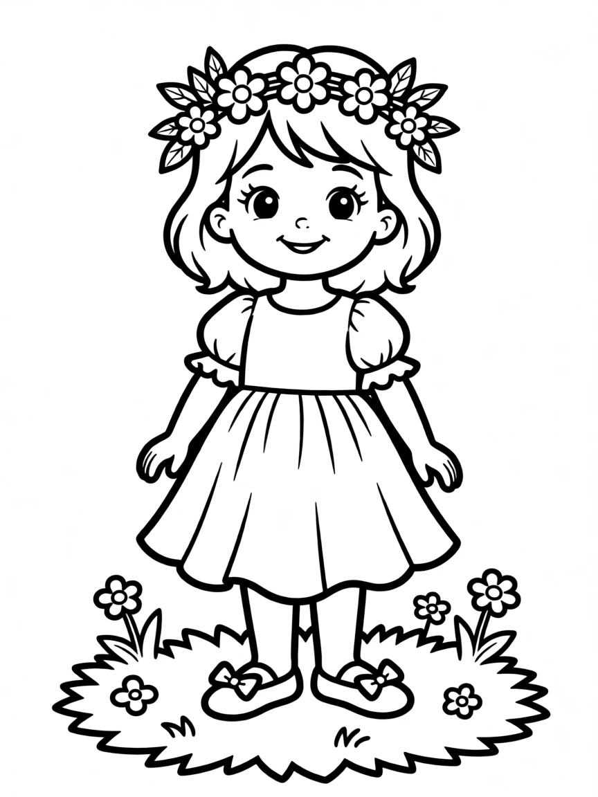 A child with hair in a simple fairy crown.