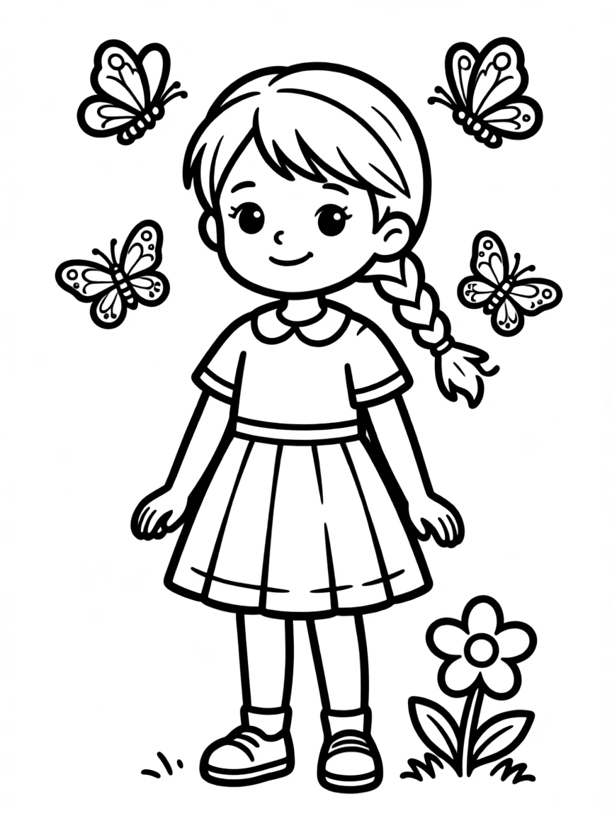 A girl with hair in a simple braided side pigtail.