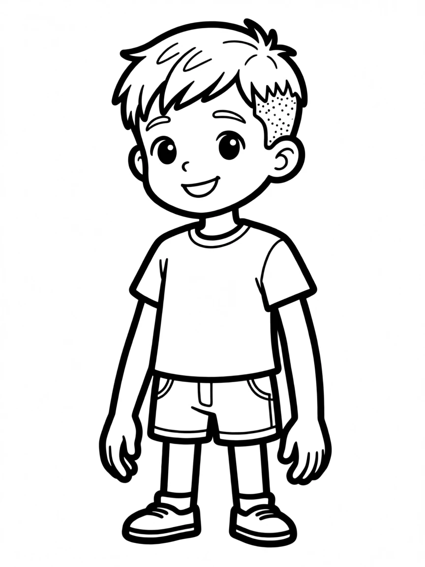 A boy with a short haircut, with a small design shaved.