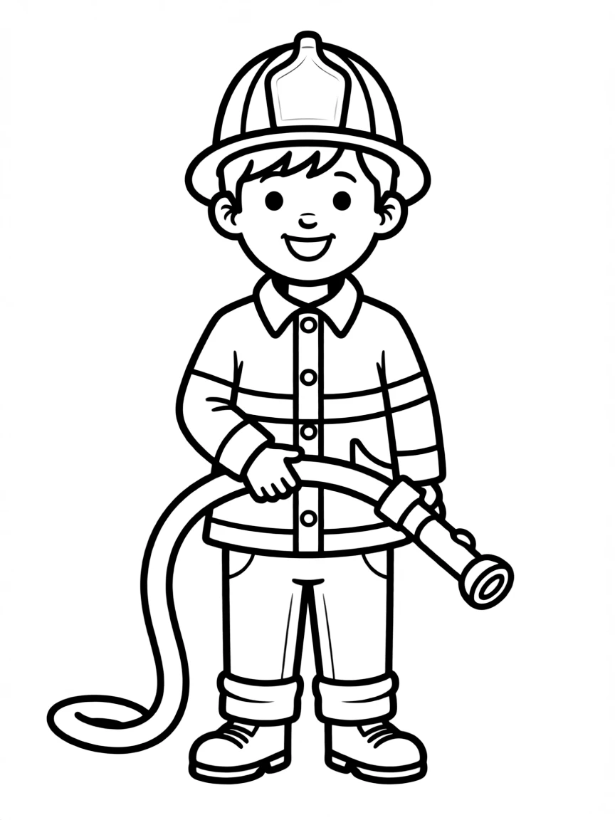 A child with hair in a simple fireman's helmet.