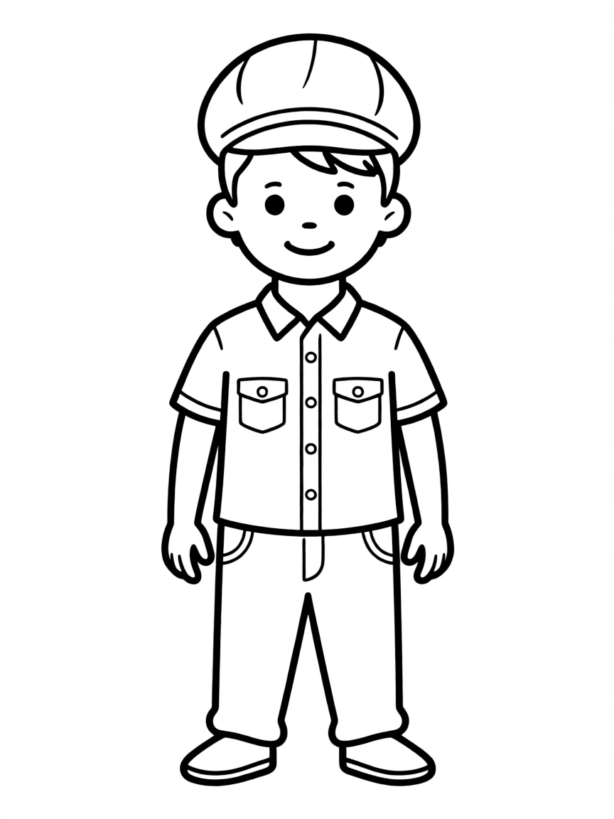 A child with hair in a simple pilot's hat.