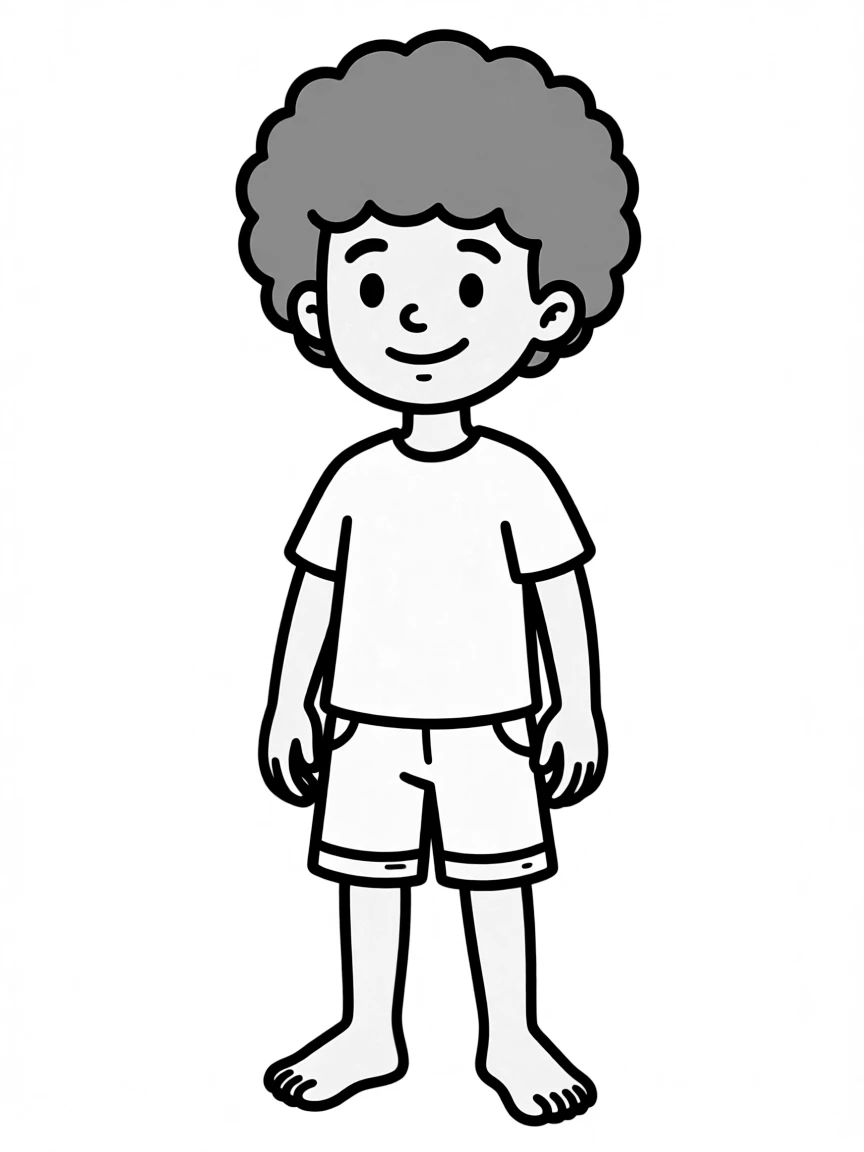 A boy with a short afro, round and soft.