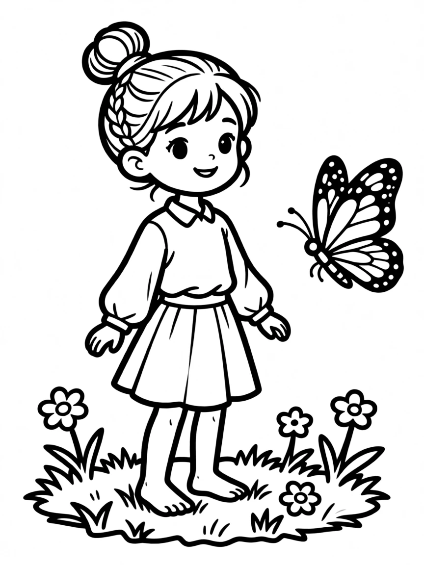 A girl with hair in a simple braided high bun.