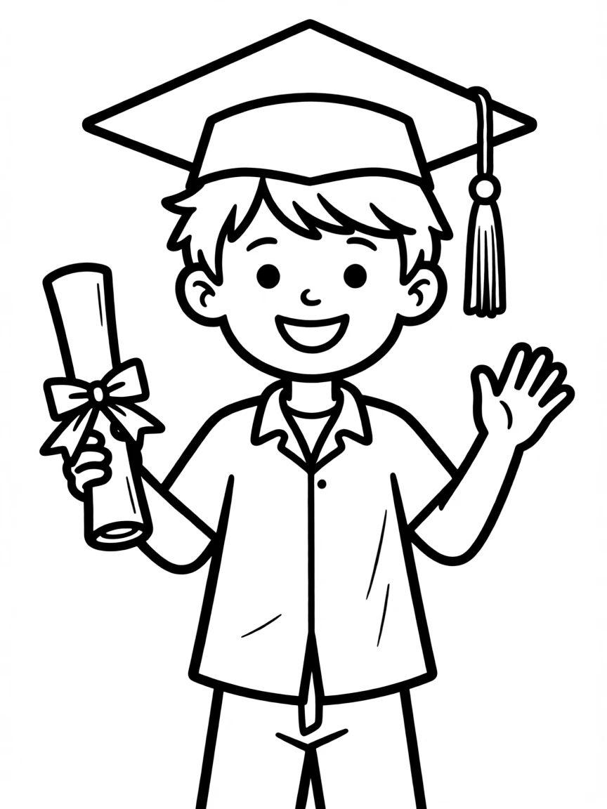 A child with hair in a simple graduation cap.