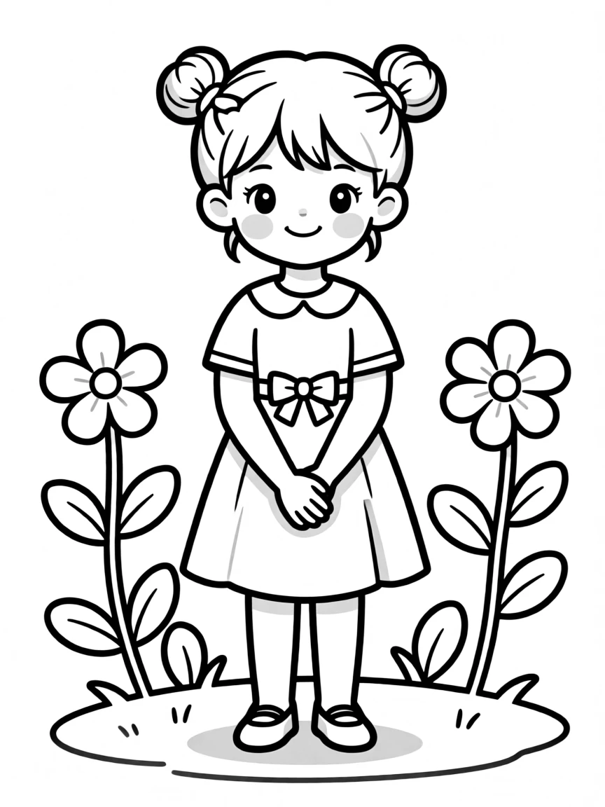 A girl with hair in a simple braided double bun.