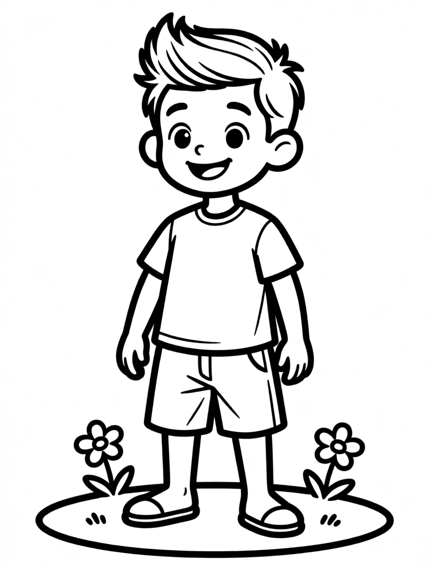 A boy with a short pompadour, easy to color.