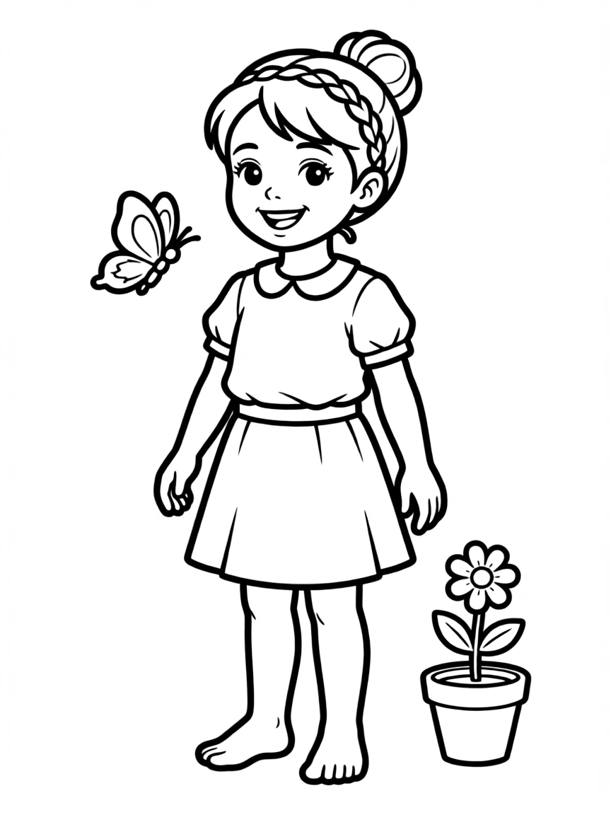 A girl with hair in a simple braided loop bun.