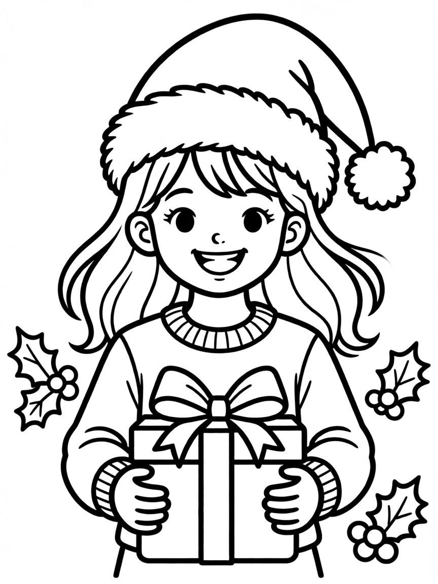 A child with hair in a simple santa hat.